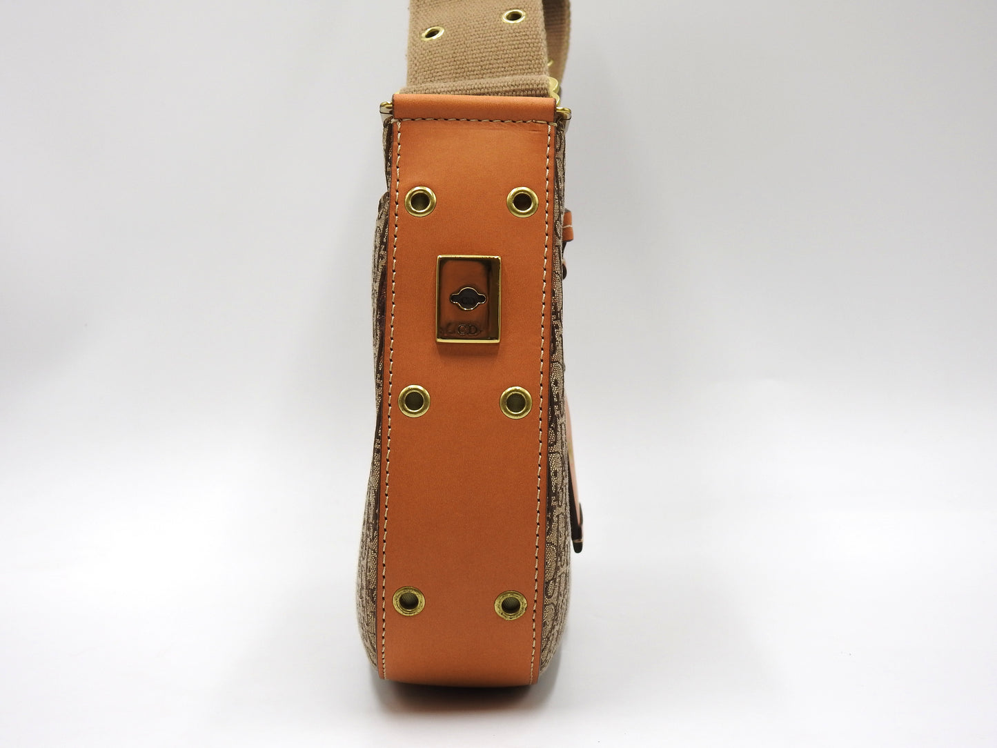 Christian Dior Trotter Street Chic Shoulder Bag Canvas Leather Beige