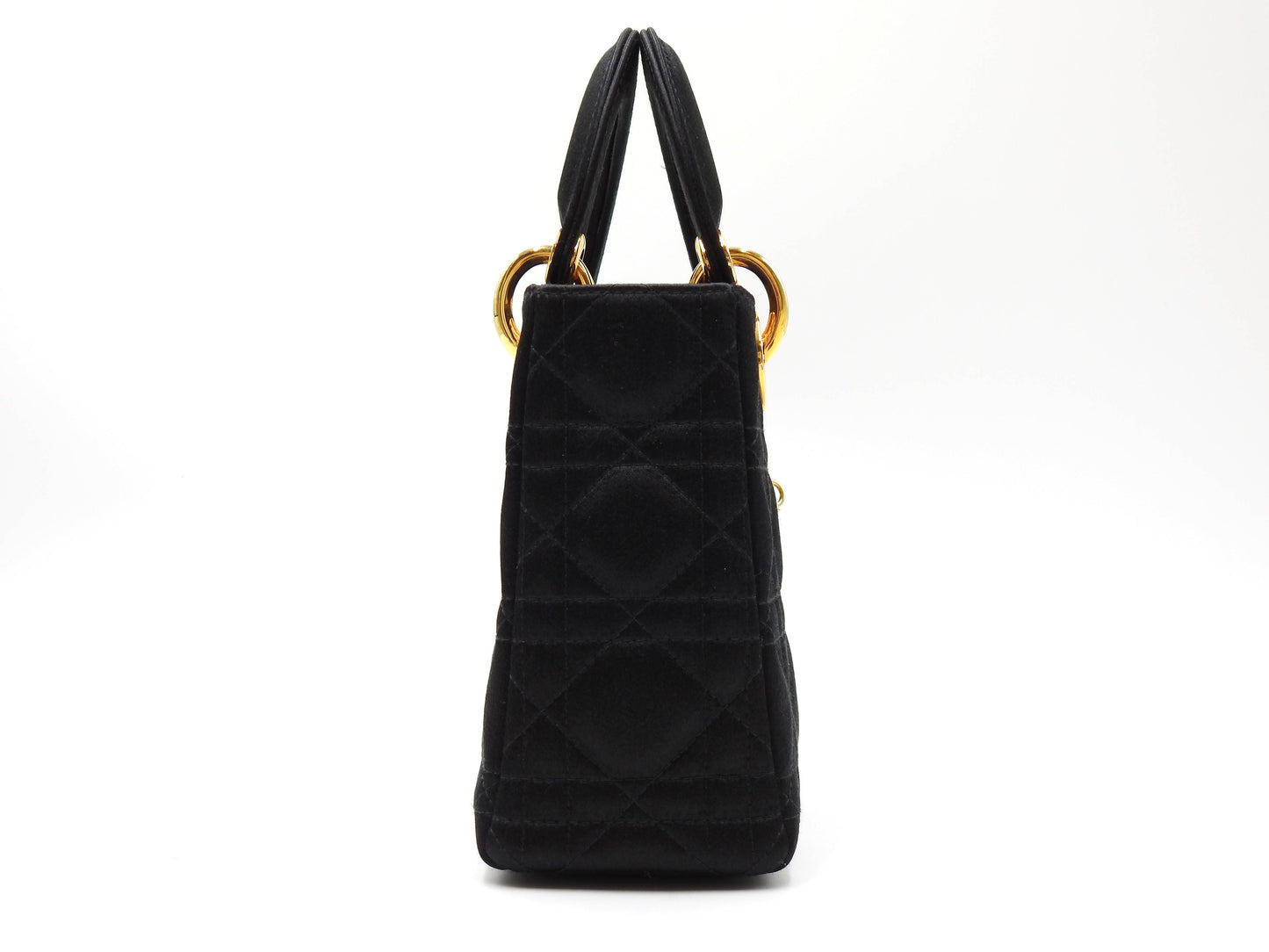 Christian Dior Lady Dior Mini Cannage Hand Bag Satin Crystal Black Gold