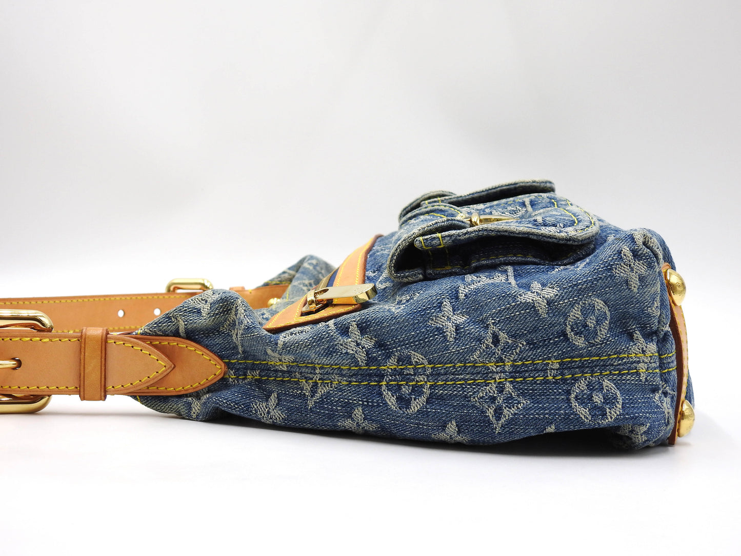 LOUIS VUITTON Baggy PM Monogram Denim Hand Bag Shoulder Bag Blue M95049