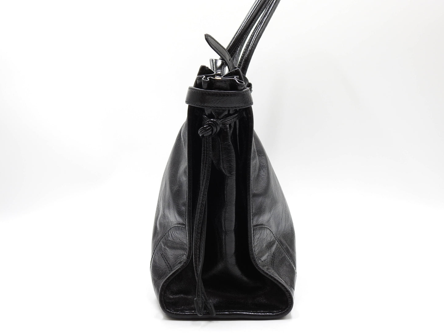 PRADA Bonnie Large 2way Shoulder Hand Bag Leather Black Gold Metal 1BA433