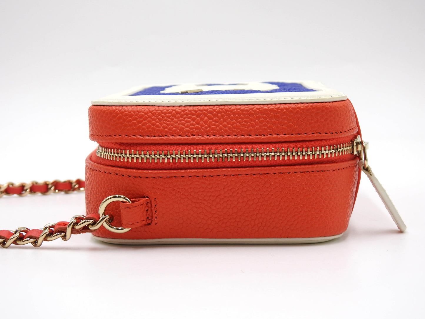 CHANEL CC Filigree Matelasse Chain Shoulder Vanity Bag Caviarskin Blue Red