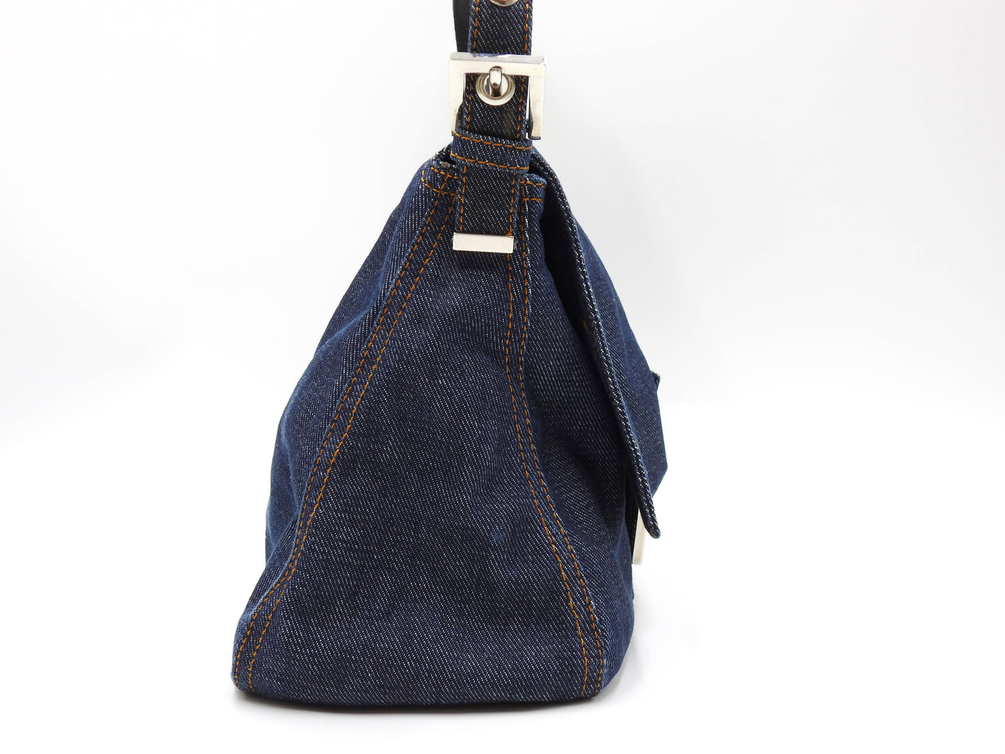 FENDI Mamma Baguette Shoulder Hand Bag Denim Navy Silver Hardware