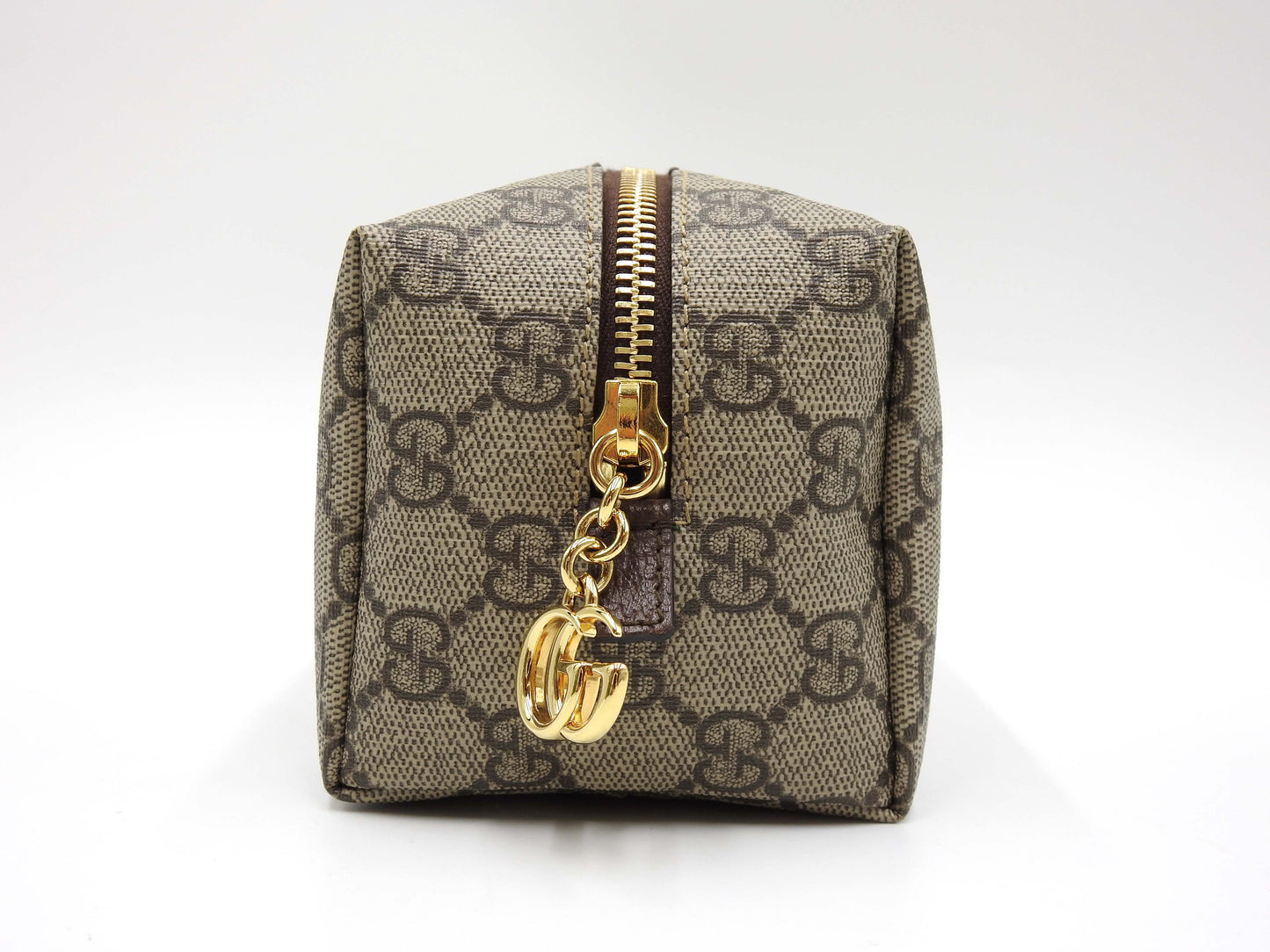 GUCCI GG Supreme Cosmetic Pouch PVC Leather Beige Brown Green 548393