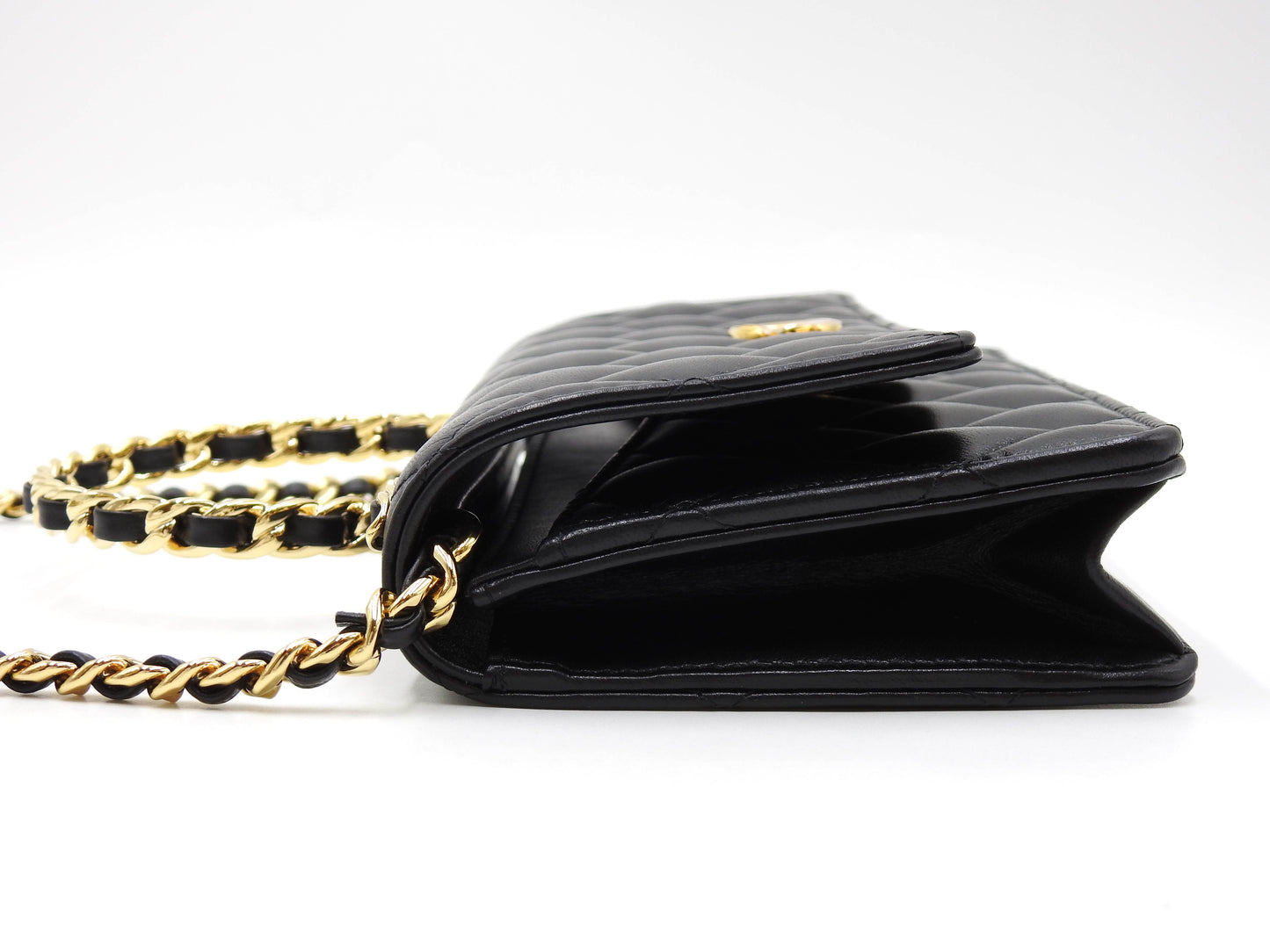 CHANEL Matelasse Chain Phone Holder Shoulder Bag Lambskin Black AP3764