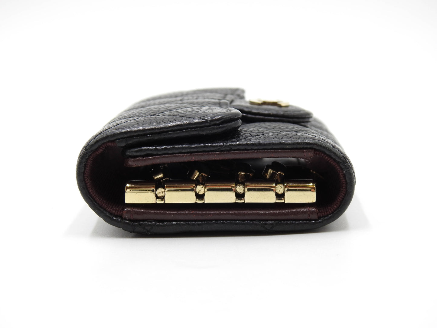 CHANEL CC Matelasse 4 Ring Key Holder Case Caviarskin Black Gold AP0222