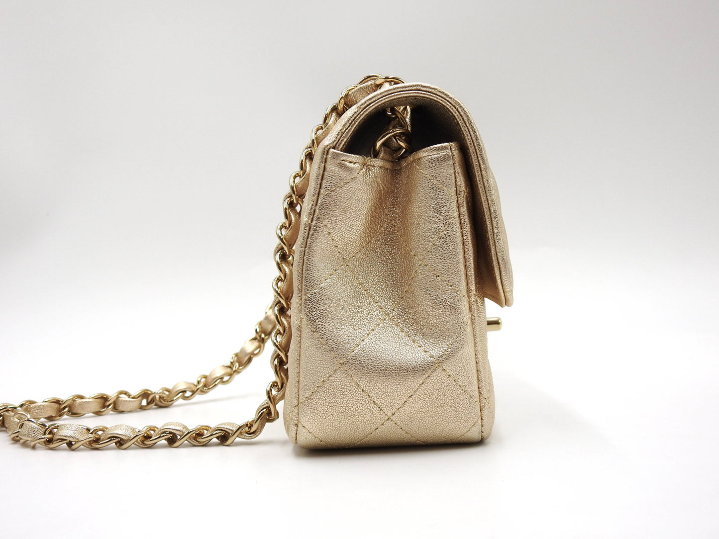 CHANEL Matelasse Mini Rectangular Flap Chain Shoulder Bag Lambskin Gold