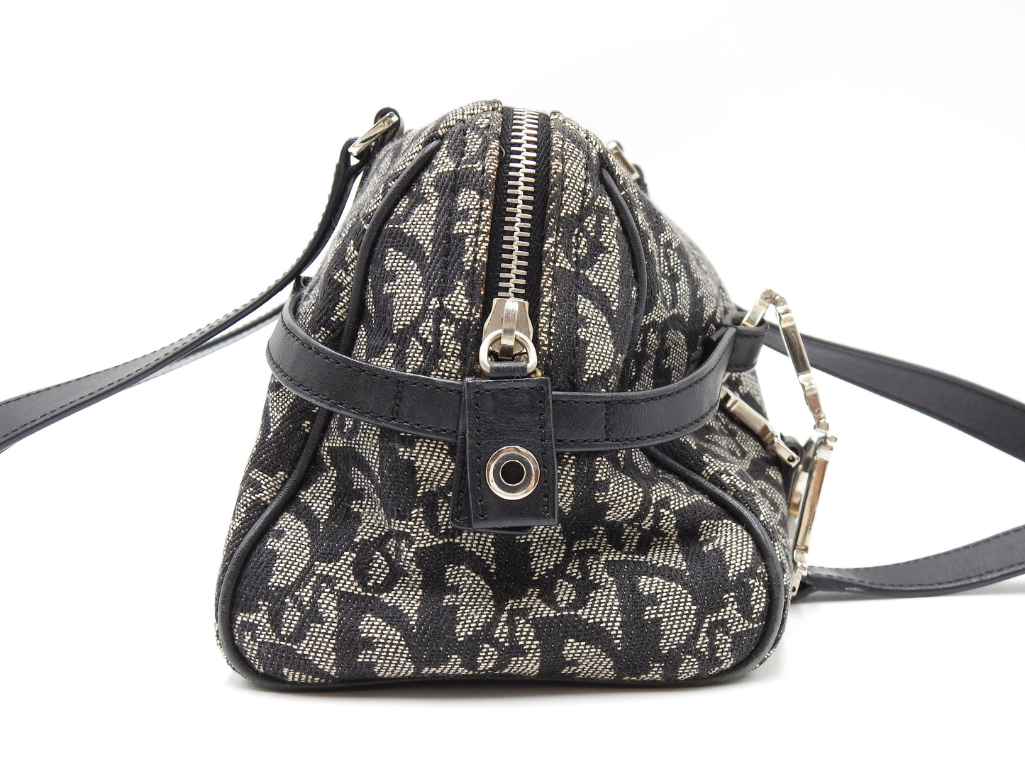 Christian Dior Trotter Oblique Boston Hand Bag Canvas Leather Black