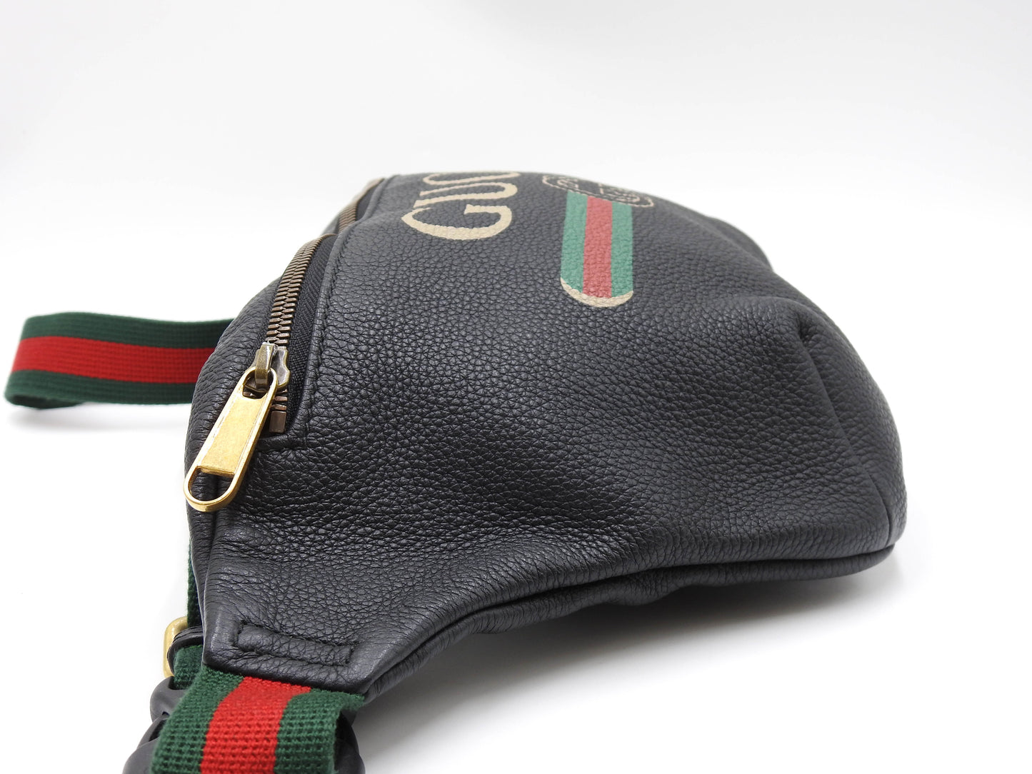 GUCCI Logo Print Web Sherry Waist Body Belt Bag Leather Black 530412