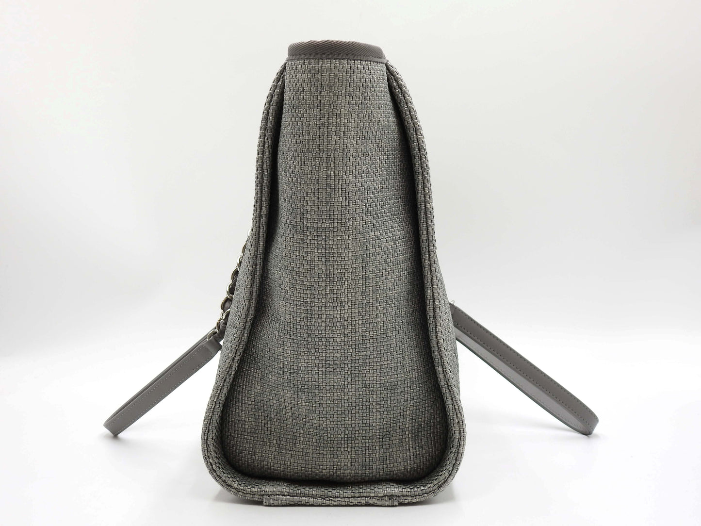 CHANEL Deauville MM Tote Bag Shoulder Bag Straw Canvas Gray Silver A67001