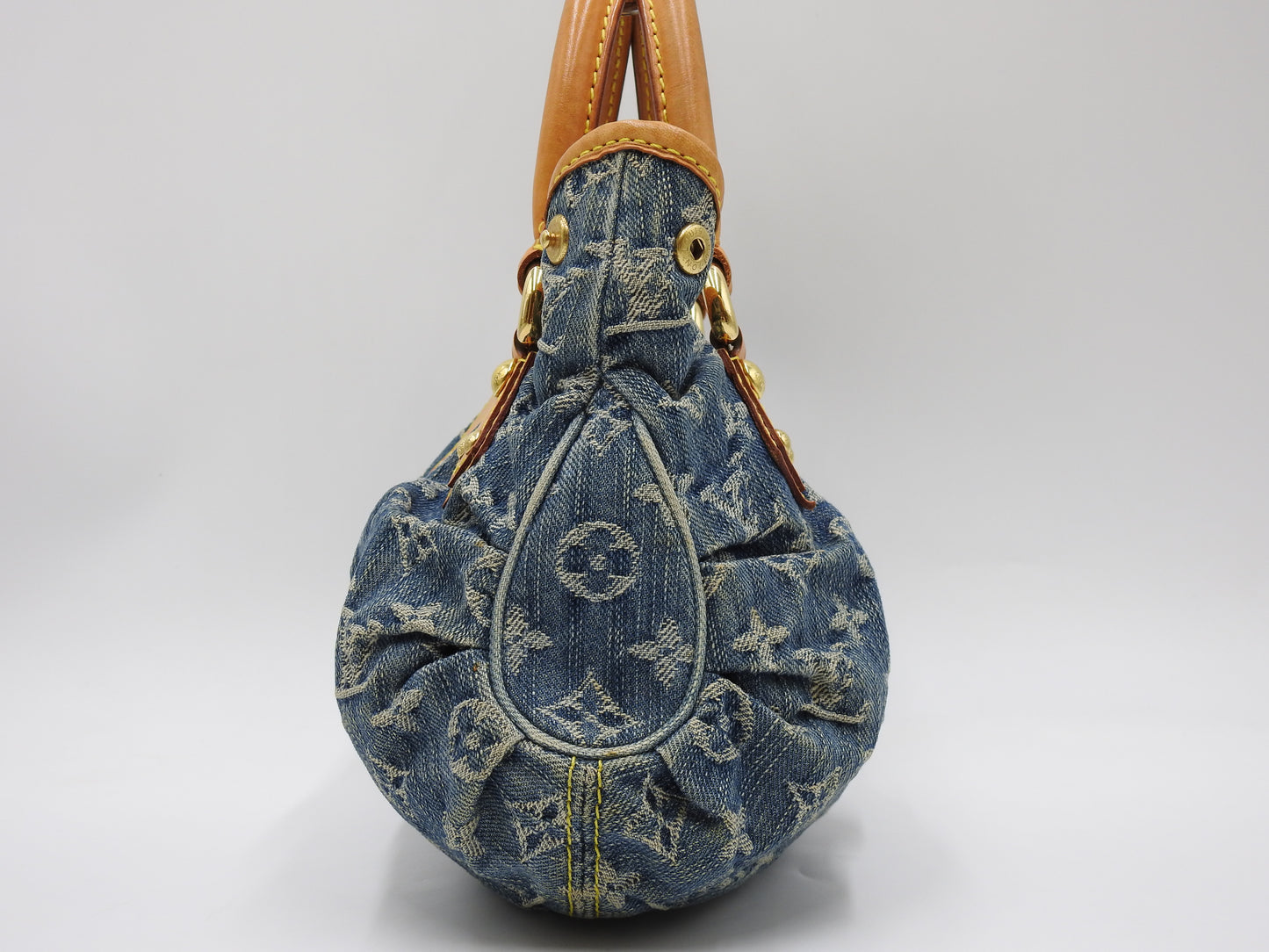LOUIS VUITTON Pleaty Monogram Denim Hand Bag Shoulder Bag Blue M95020
