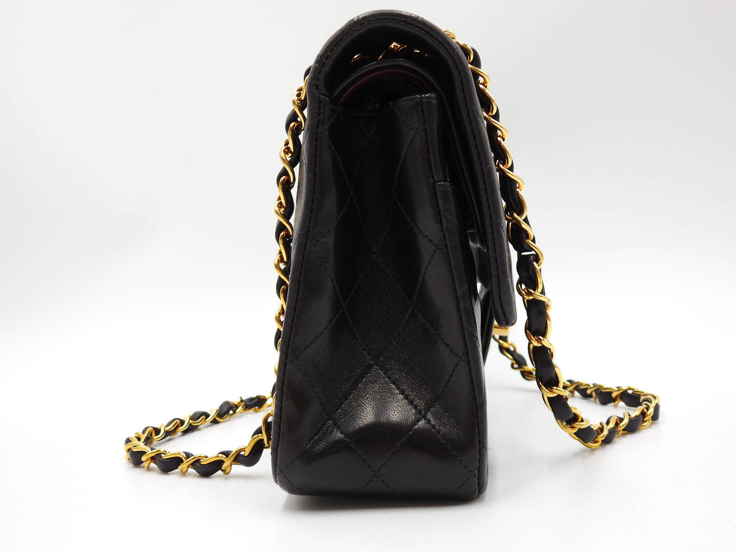 CHANEL Matelasse 25 Double Flap Chain Shoulder Bag Lambskin Black A01112