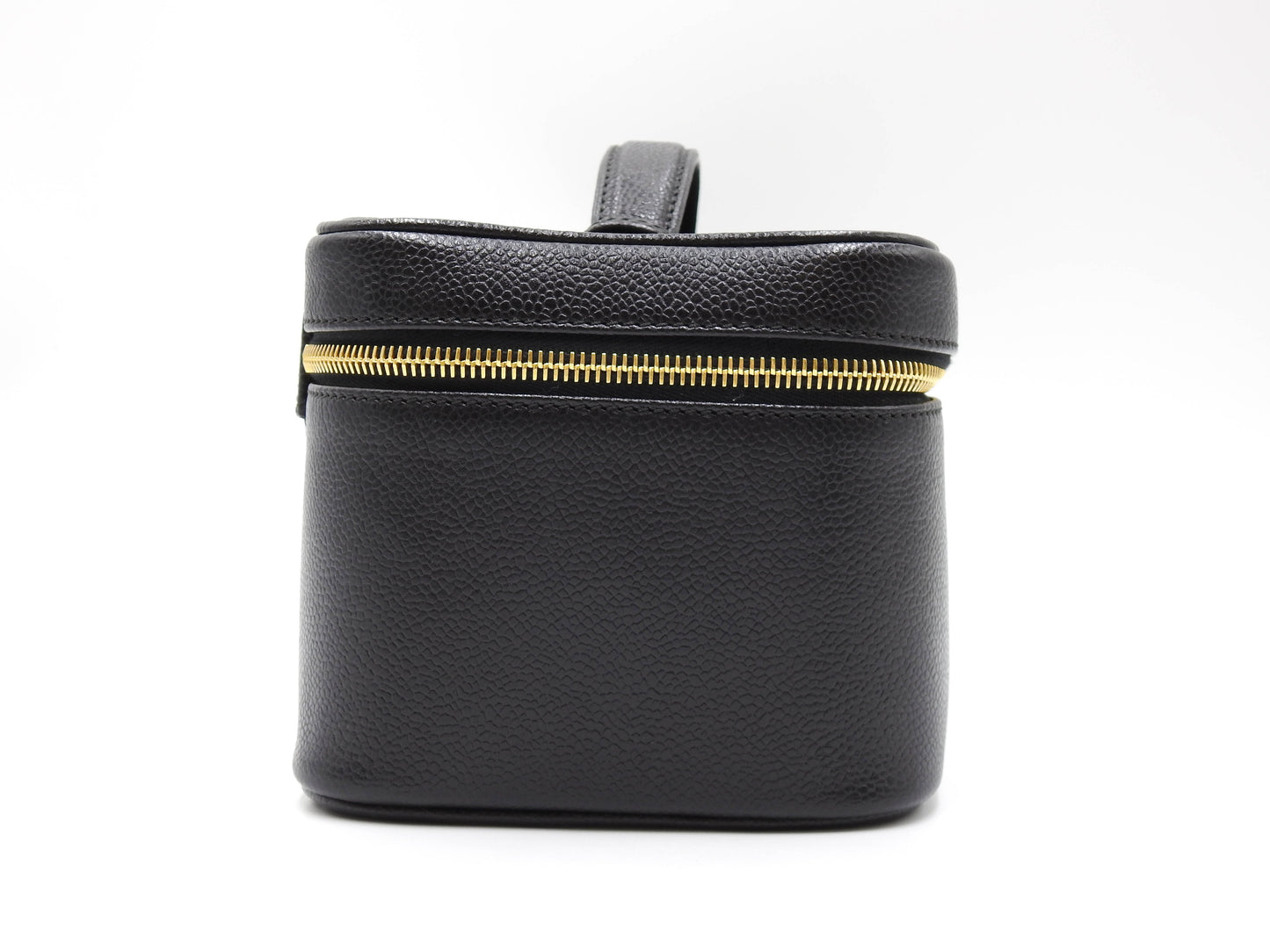 CHANEL CC Vanity Bag Cosmetic Pouch Caviarskin Leather Black Gold A08090