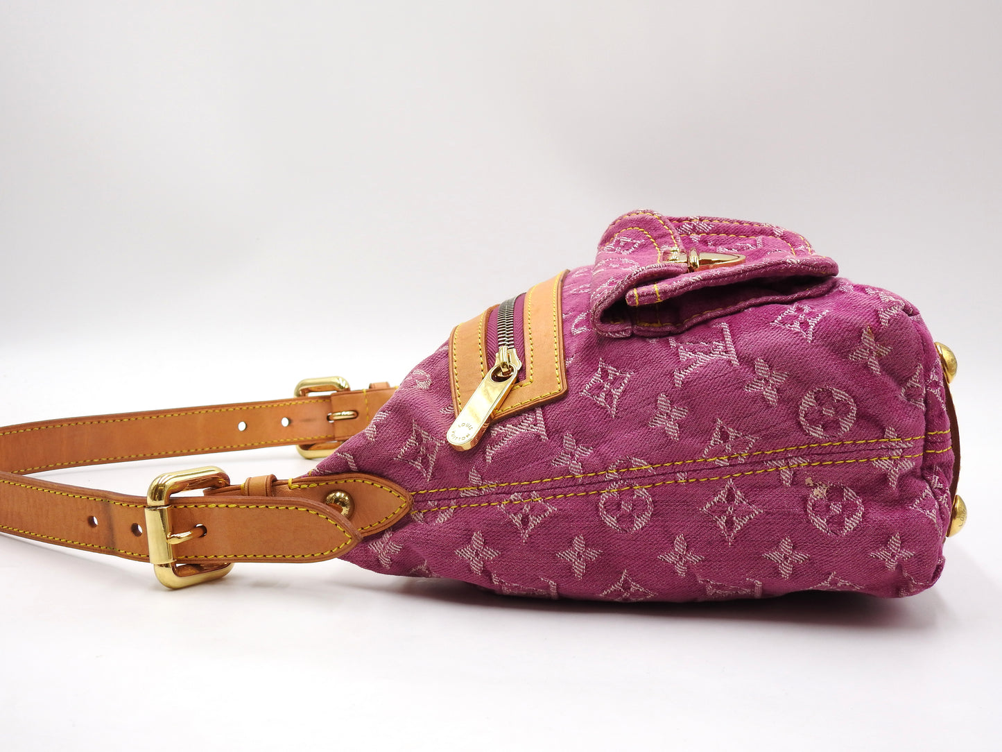 LOUIS VUITTON Baggy PM Monogram Denim Shoulder Bag Fuchsia Pink M95210