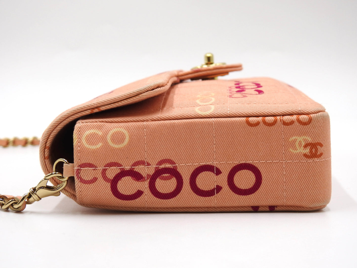 CHANEL COCO Chocolate Bar Chain Shoulder Bag Canvas Pink Gold A15316
