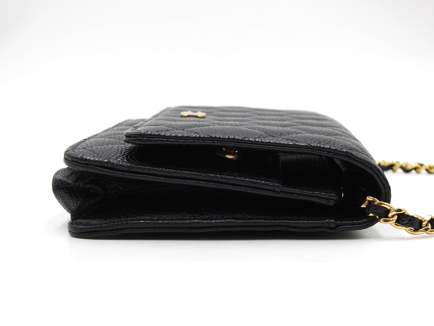 CHANEL CC Matelasse Wallet On Chain Shoulder Bag Caviarskin Black AP0250