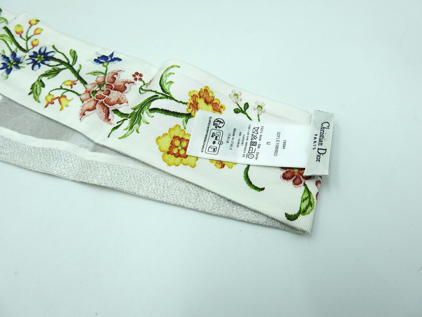 CHRISTIAN DIOR Mitzah Bandeau Scarf 100% Silk Gray White 32FLE106I602