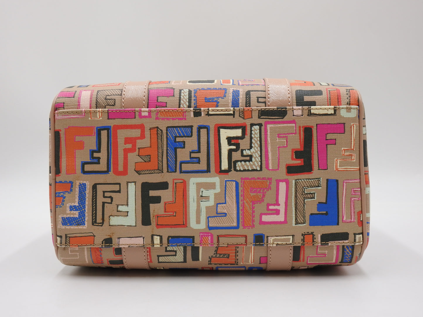 FENDI Zucca Boston Hand Bag PVC Leather Beige Multicolor 8BL068
