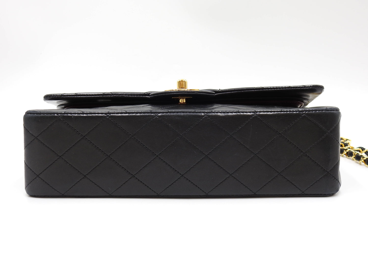 CHANEL Matelasse 25 Double Flap Chain Shoulder Bag Lambskin Black A01112