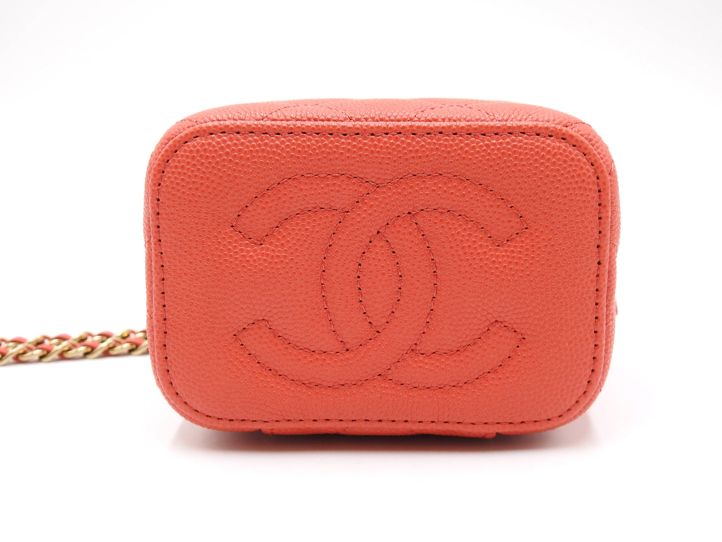 CHANEL CC Matelasse Chain Small Vanity Shoulder Bag Caviarskin Red AP1340