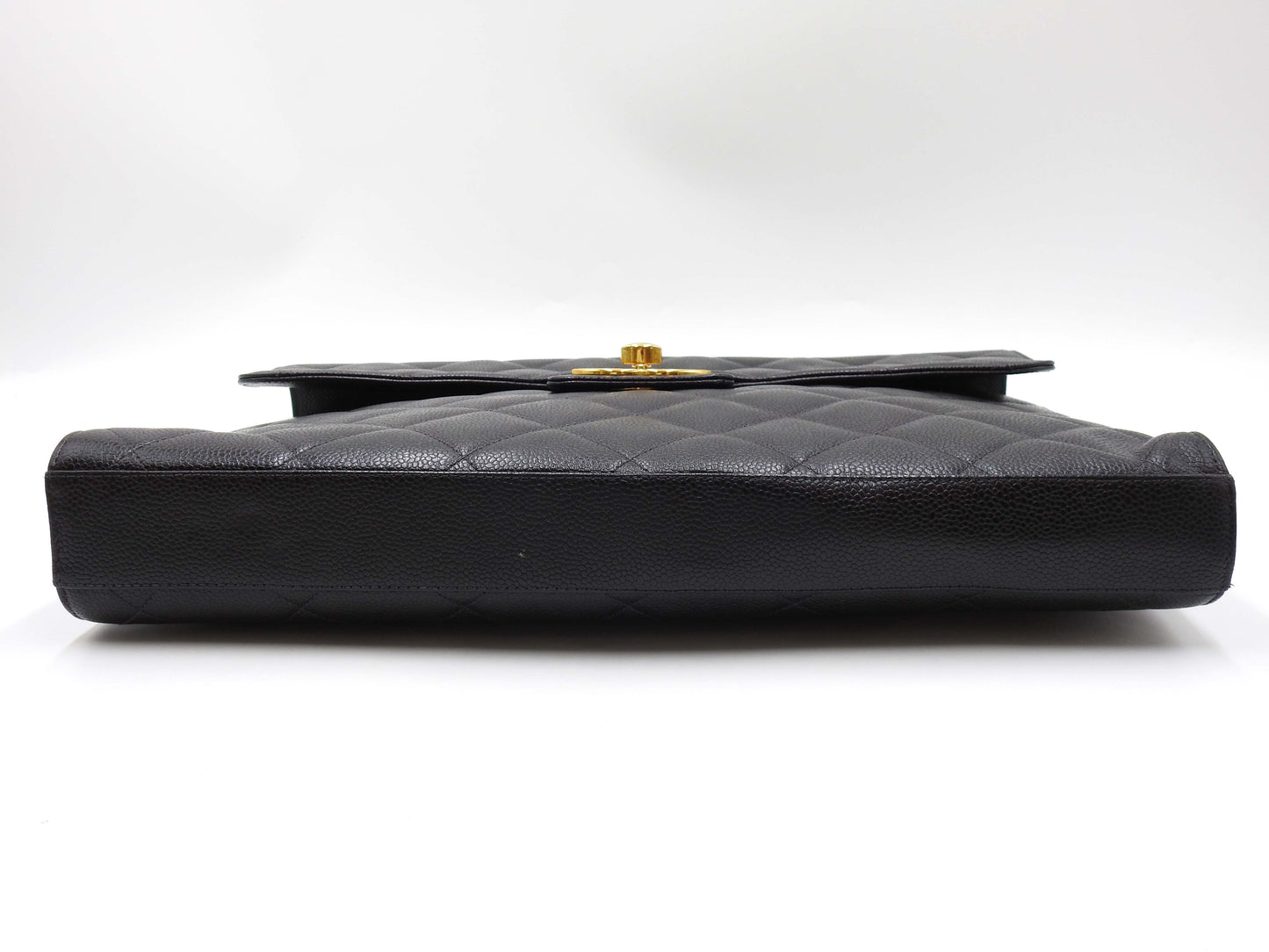 CHANEL CC Matelasse Briefcase Business Bag Caviarskin Leather Black Gold