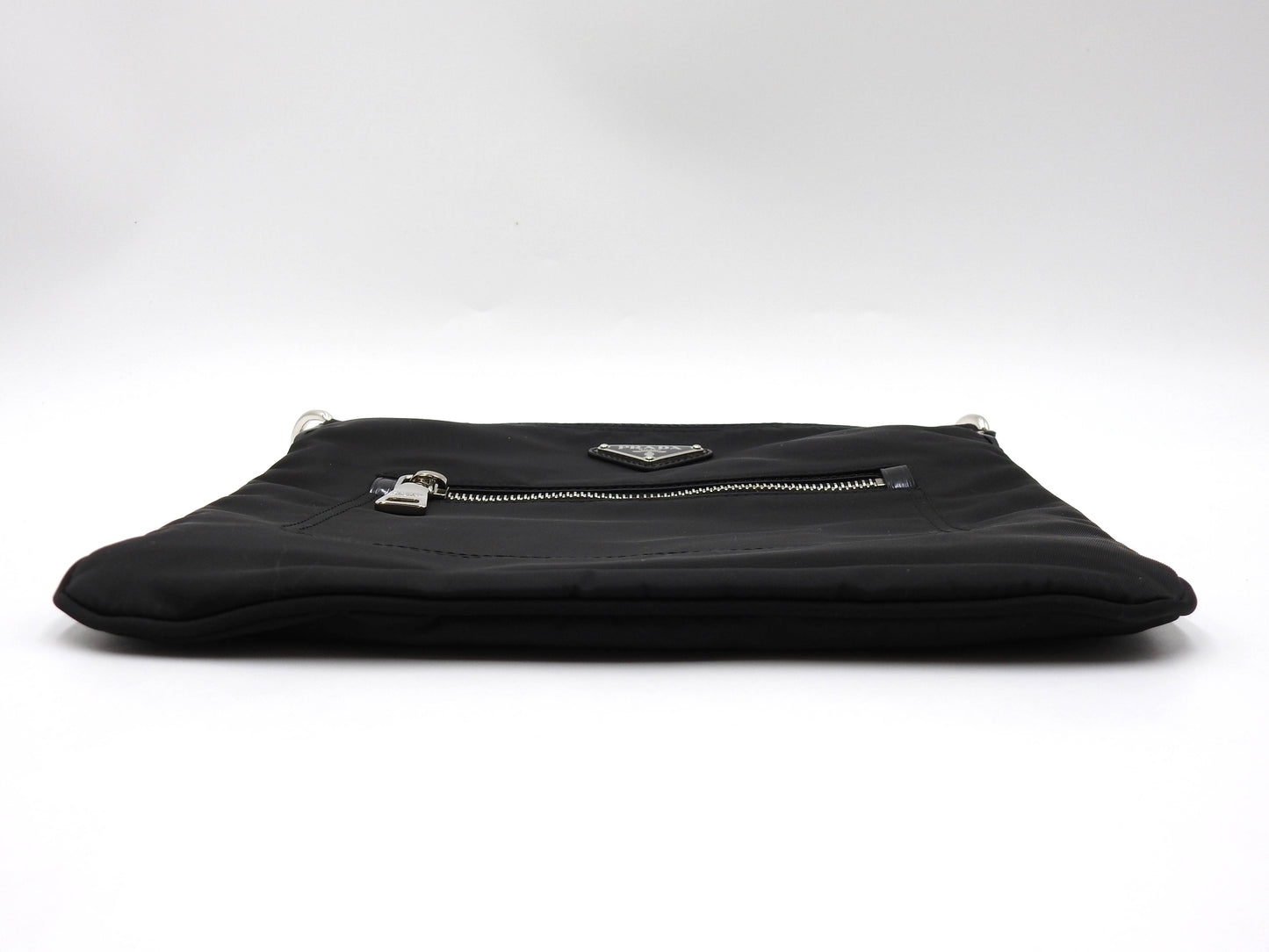 PRADA Nylon Crossbody Shoulder Bag Black Silver Hardware BT0716