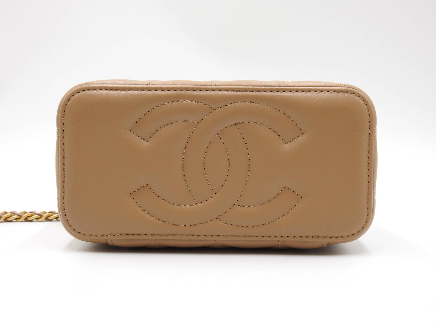 CHANEL Pearl Crush Vanity Case Chain Shoulder Bag Lambskin Beige Gold