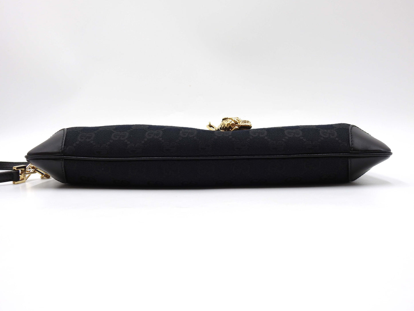GUCCI GG Canvas Tiger Head Shoulder Bag Black Gold Hardware 001.4113