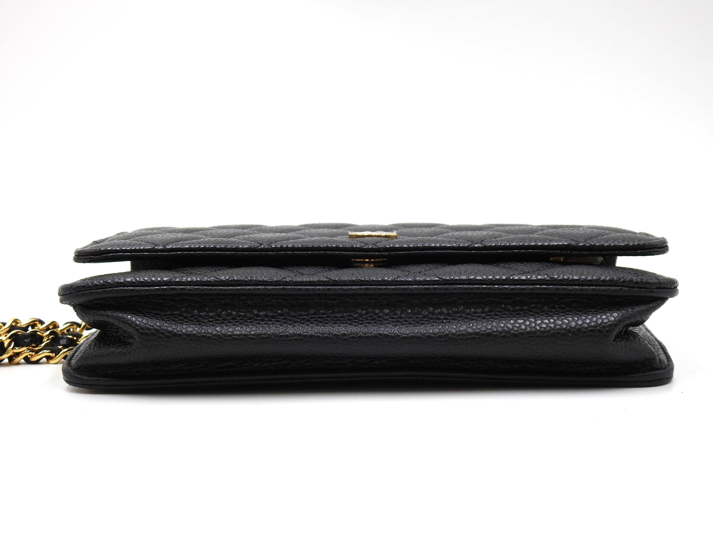 CHANEL CC Matelasse Wallet On Chain Shoulder Bag Caviarskin Black AP0250