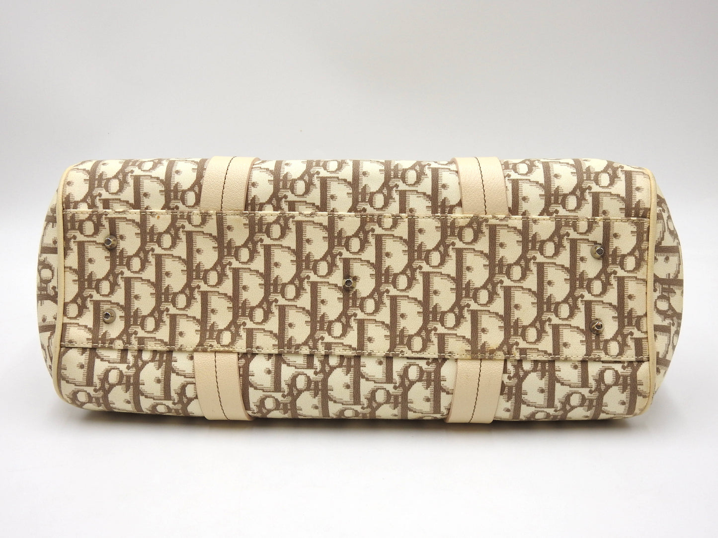 Christian Dior Trotter Embroidered Flower Hand Bag Canvas Leather Beige