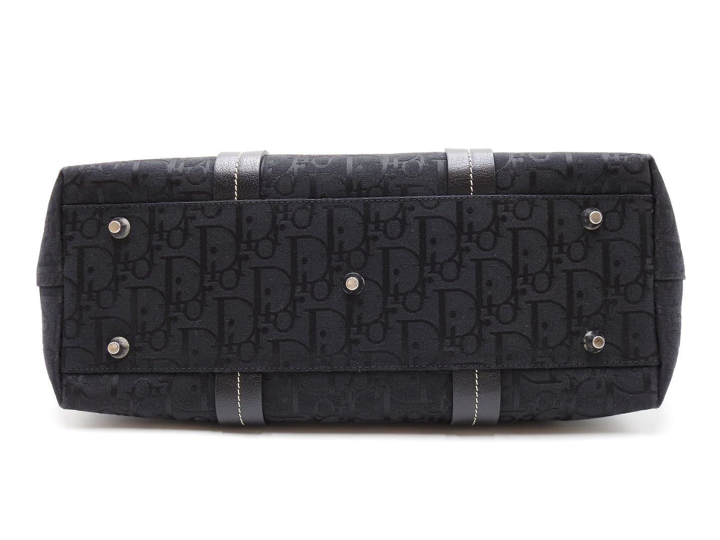 Christian Dior Trotter Flower Embroidery Shoulder Hand Bag Canvas Black