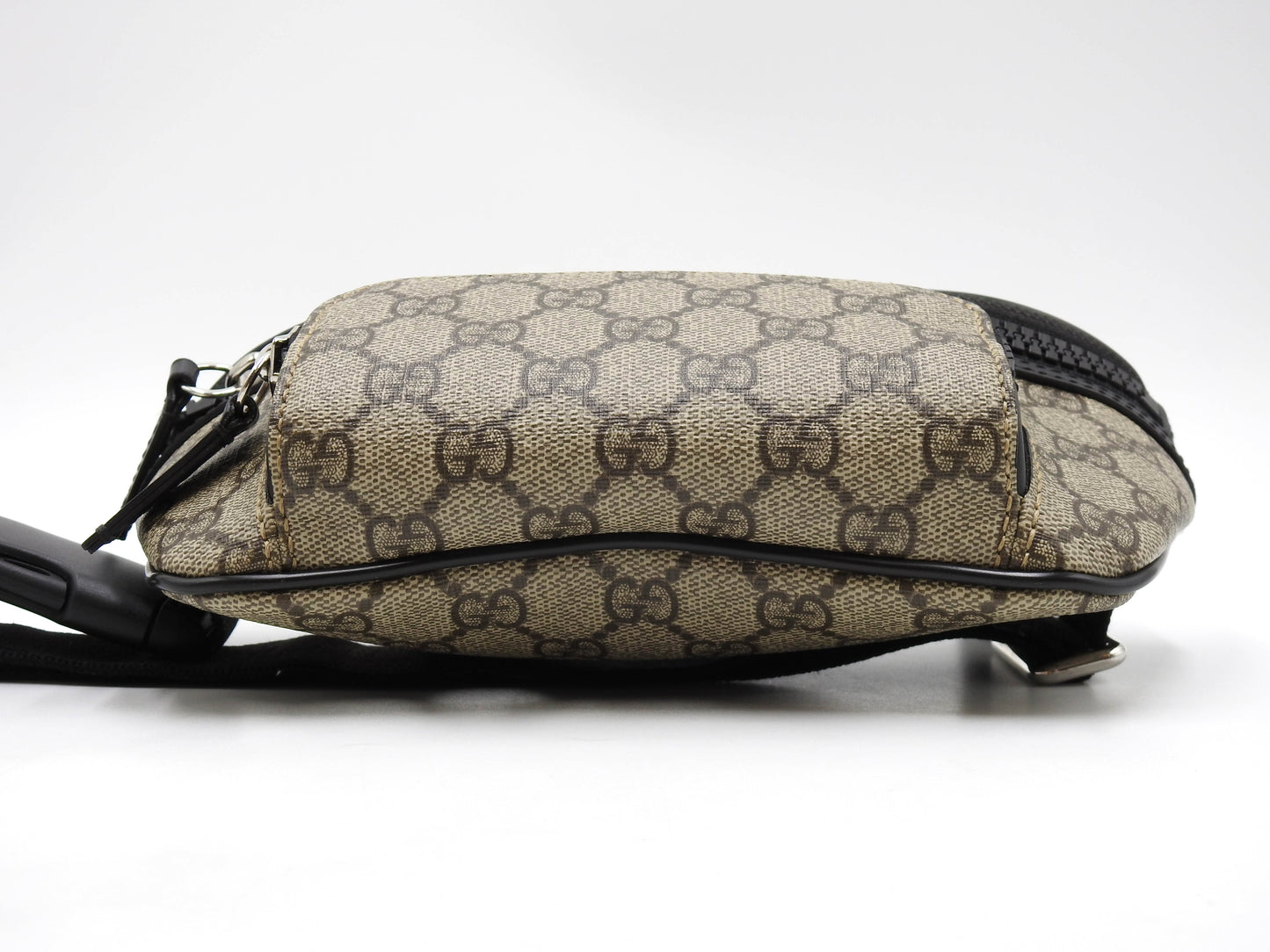 GUCCI GG Supreme Waist Body Belt Bag PVC Leather Beige Black Silver 450946