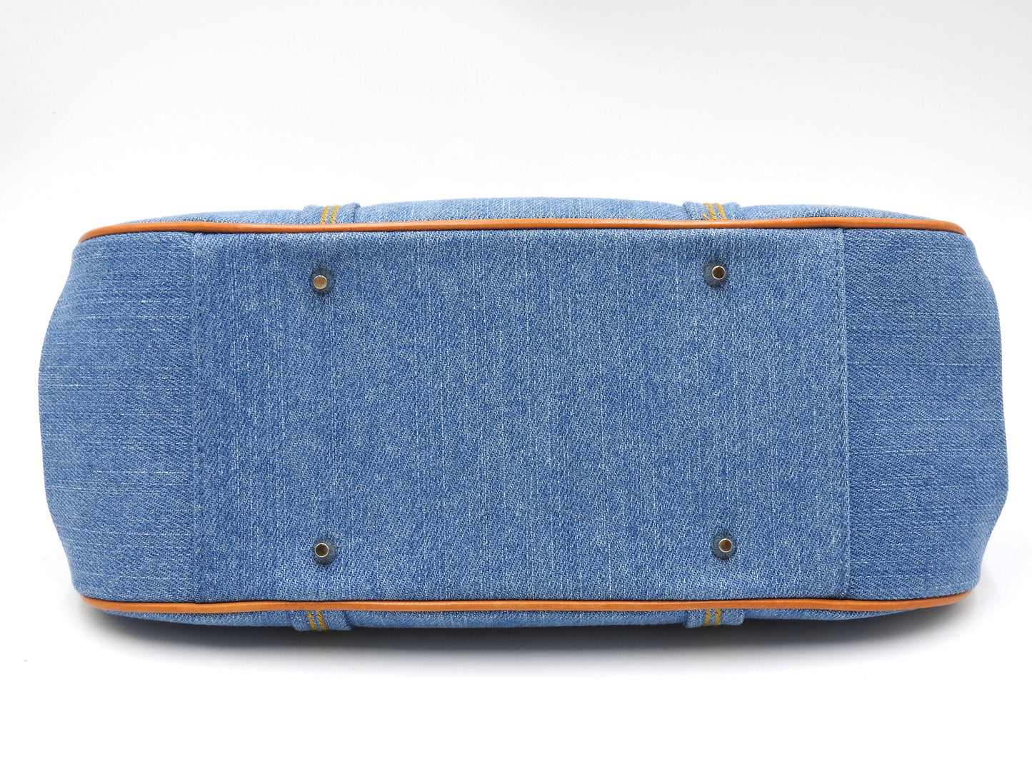 Christian Dior Denim Embroidered Flower Kiss Lock Hand Bag Blue Brown