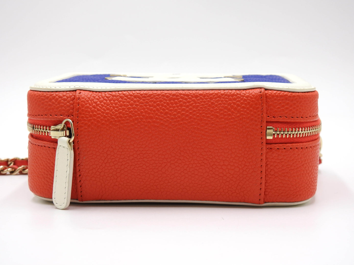 CHANEL CC Filigree Matelasse Chain Shoulder Vanity Bag Caviarskin Blue Red