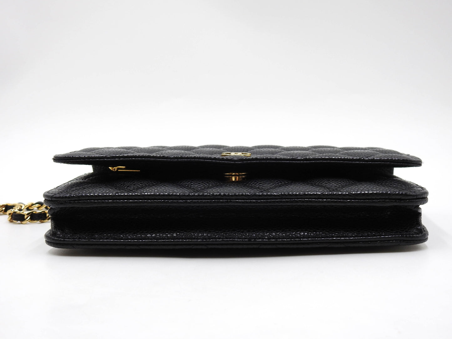 CHANEL CC Matelasse Wallet On Chain Shoulder Bag Caviarskin Black AP0250