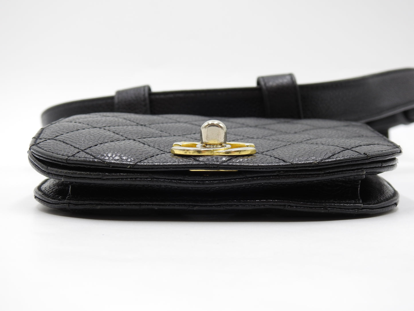CHANEL CC Matelasse Waist Belt Bag Caviarskin Leather Black Gold Hardware