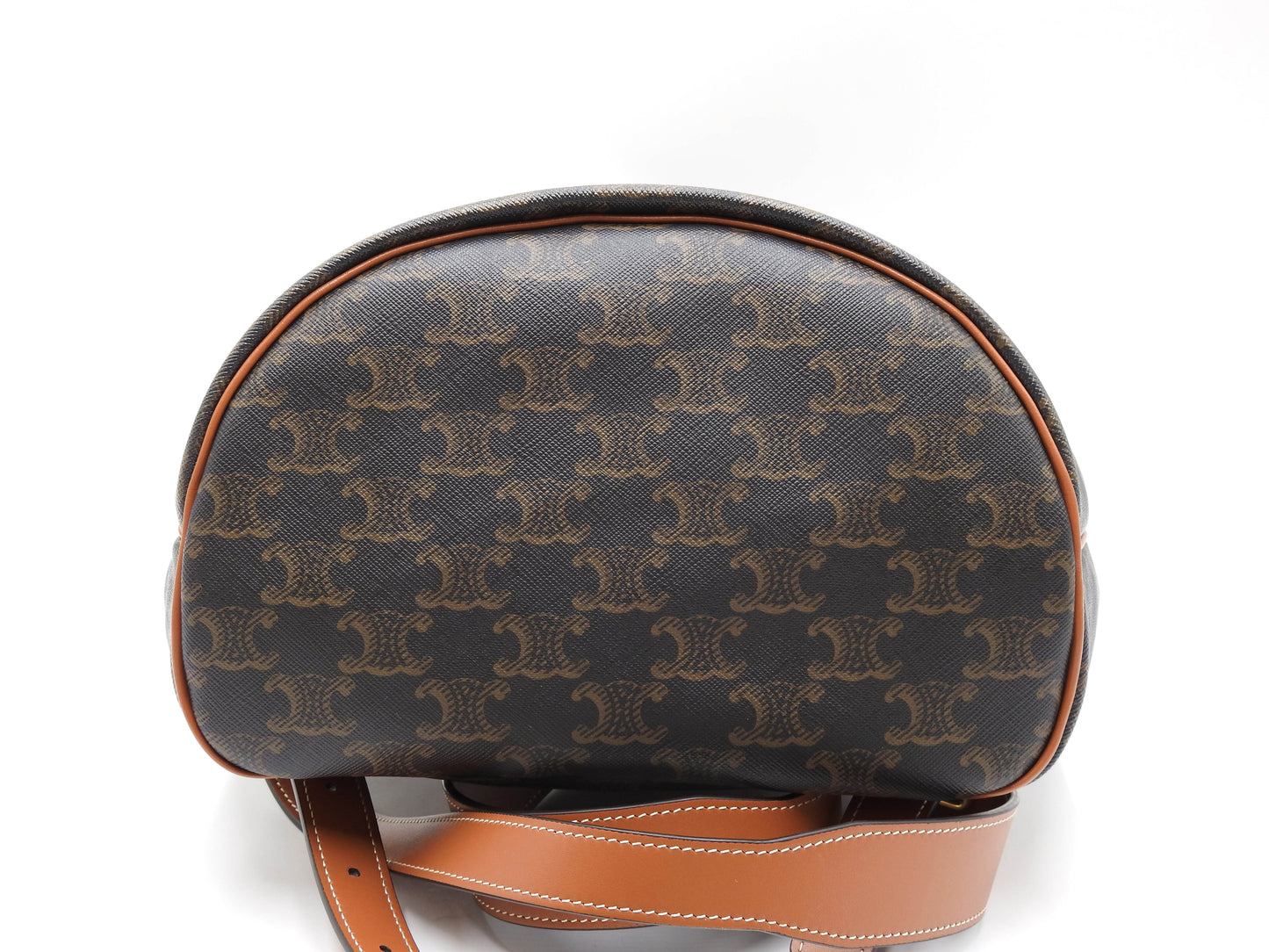 CELINE Triomph Folco Medium Backpack Bag PVC Canvas Tan Dark Brwon 197662
