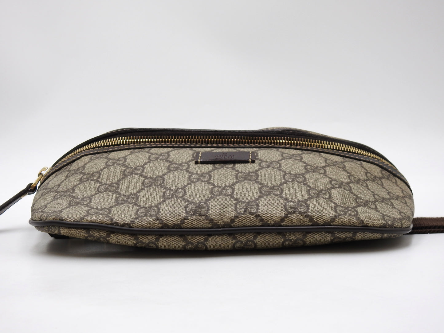 GUCCI GG Supreme Waist Body Belt Bag PVC Leather Beige Brown Gold 23326