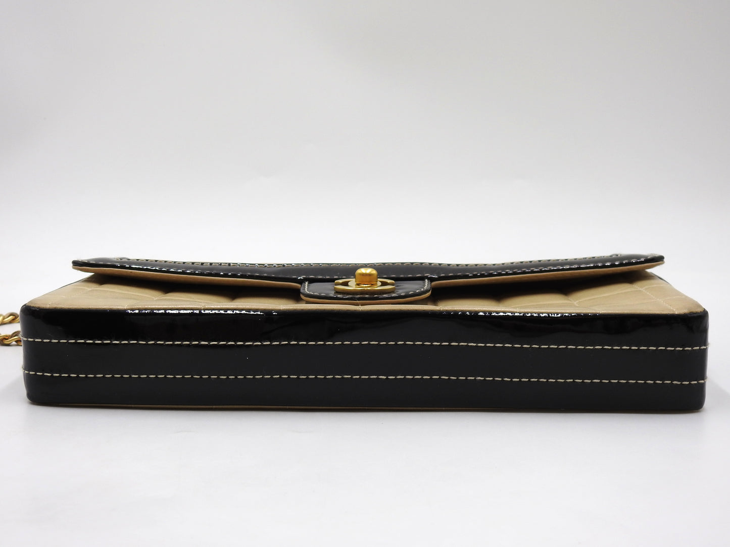 CHANEL Chocolate Bar Chain Shoulder Bag Lambskin Enamel Beige Black A15316