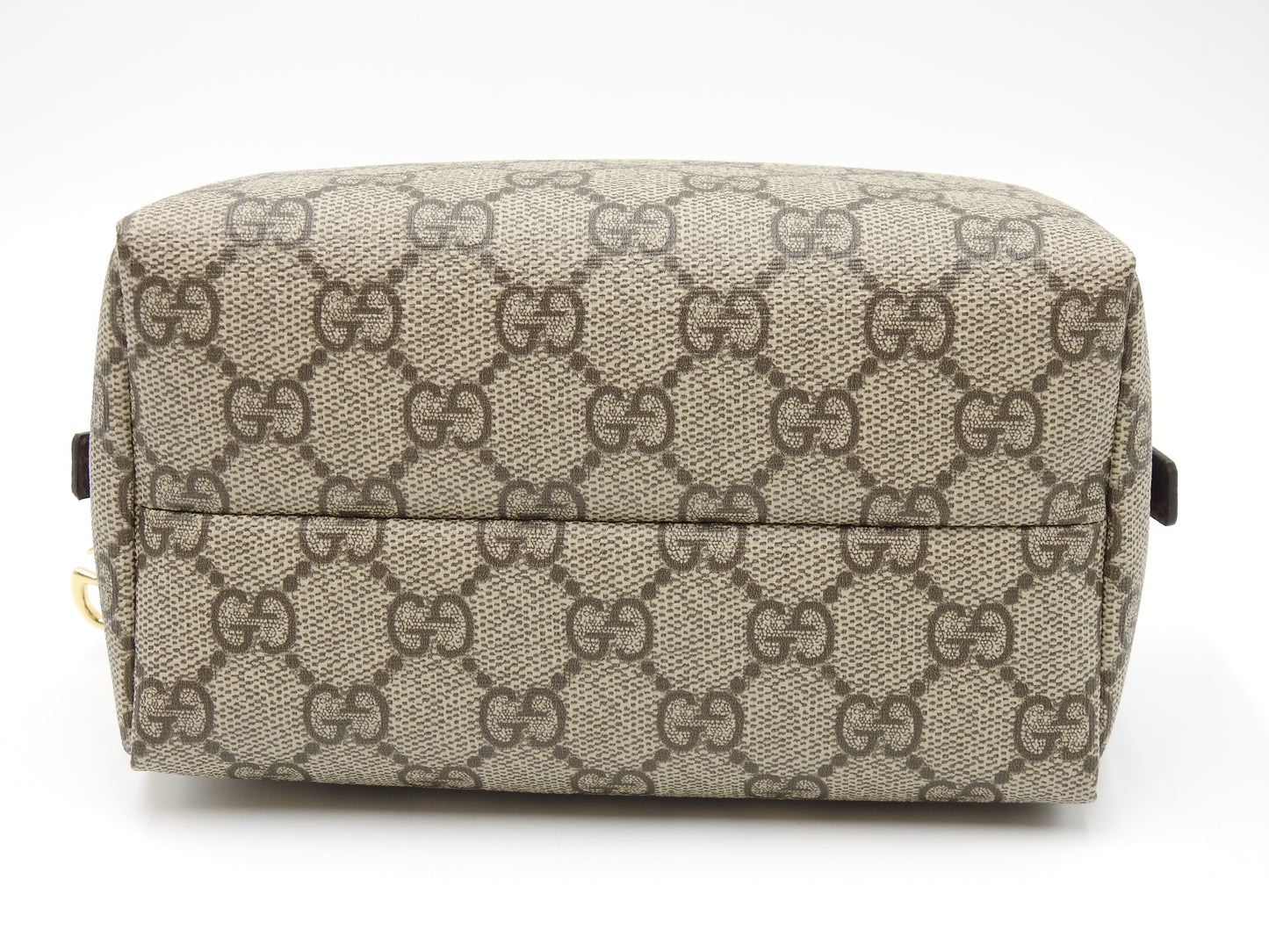 GUCCI GG Supreme Cosmetic Pouch PVC Leather Beige Brown Green 548393