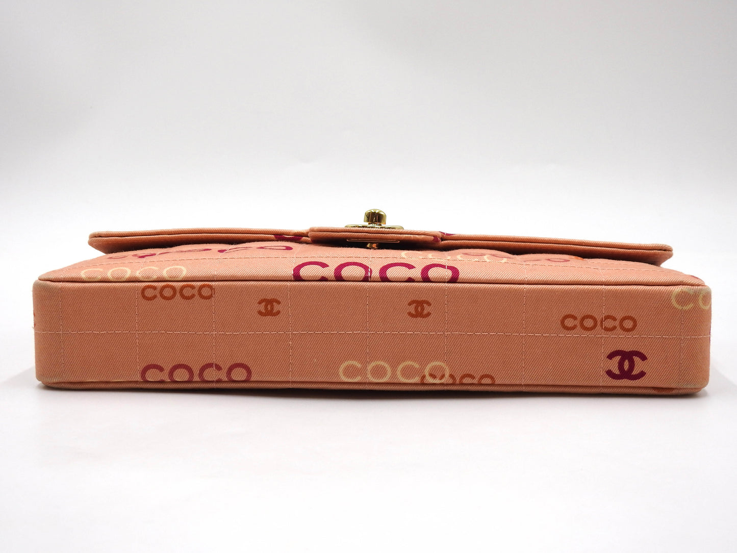 CHANEL COCO Chocolate Bar Chain Shoulder Bag Canvas Pink Gold A15316