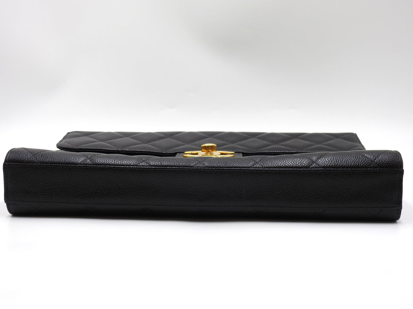 CHANEL CC Matelasse Briefcase Business Bag Caviarskin Leather Black Gold
