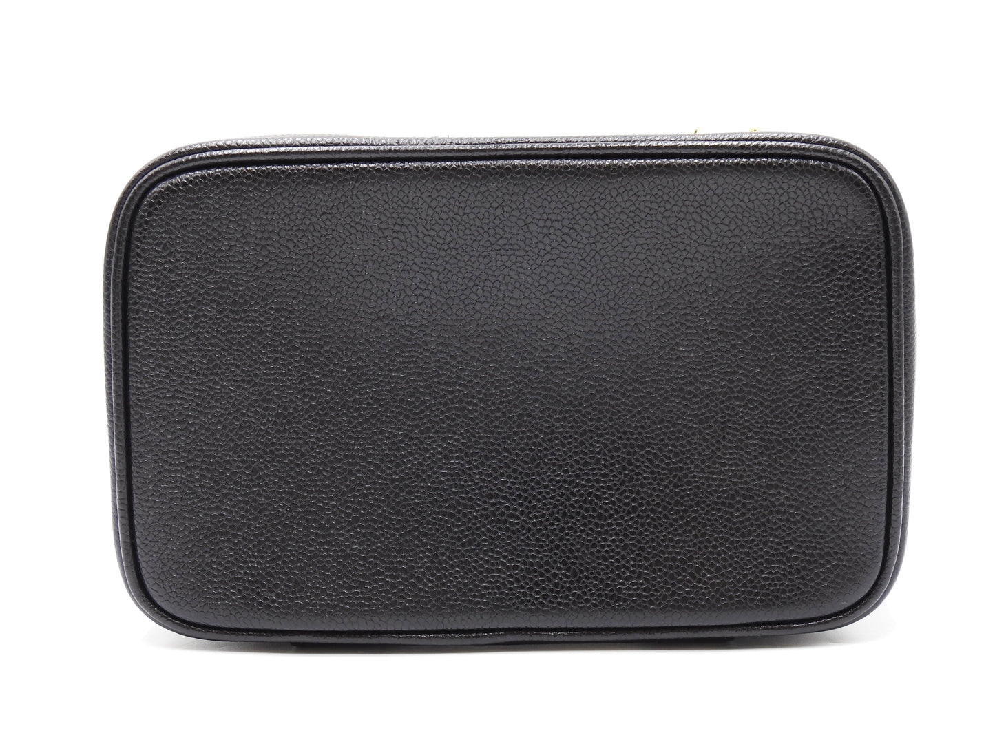 CHANEL CC Vanity Bag Cosmetic Pouch Caviarskin Leather Black Gold A08090