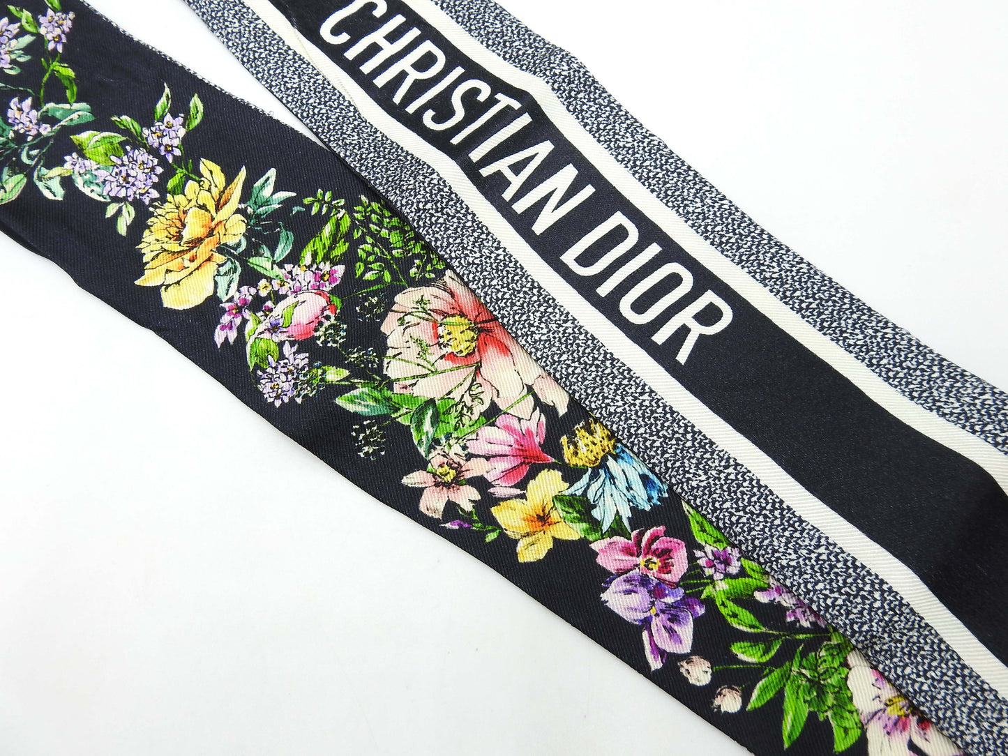 CHRISTIAN DIOR Mitzah Bandeau Scarf 100% Silk Black White 24FCO106I606