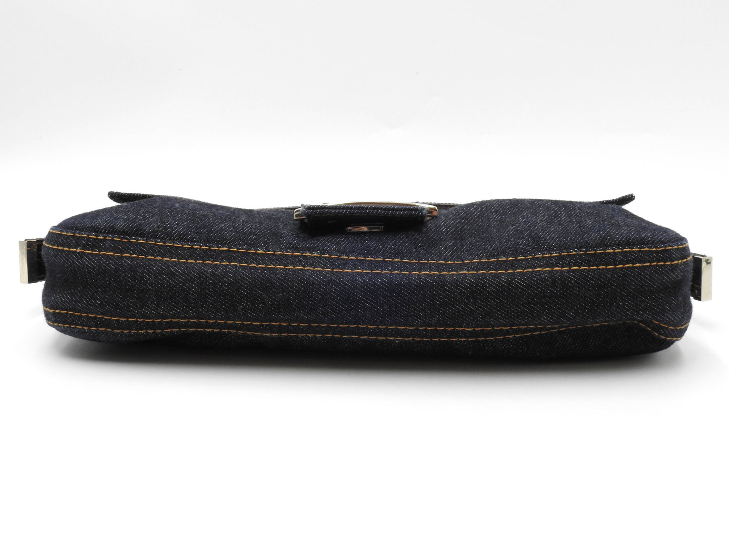 Auth FENDI Mamma Baguette Shoulder Hand Bag Denim Navy Silver Hardware