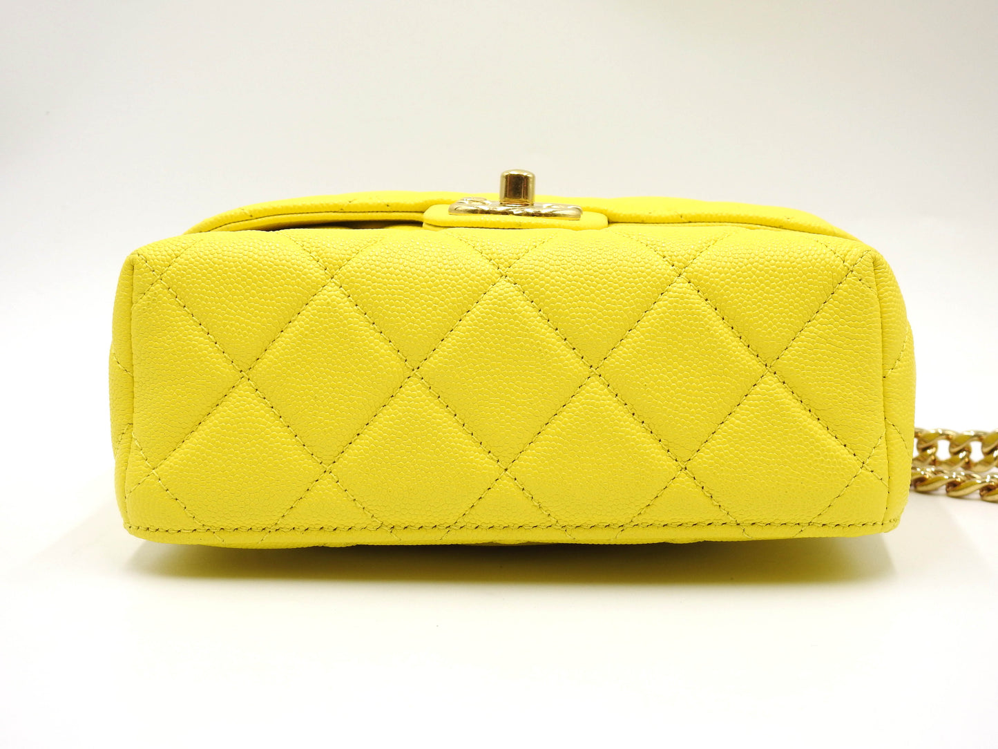 CHANEL CC Matelasse Top Handle Chain Shoulder Bag Caviarskin Yellow AS3729
