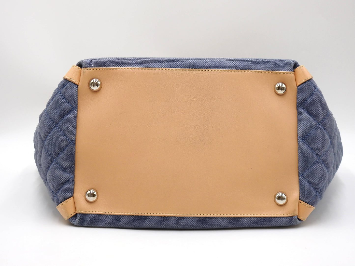 CHANEL CC Flower Shoulder Tote Bag Washed Denim Leather Blue Beige