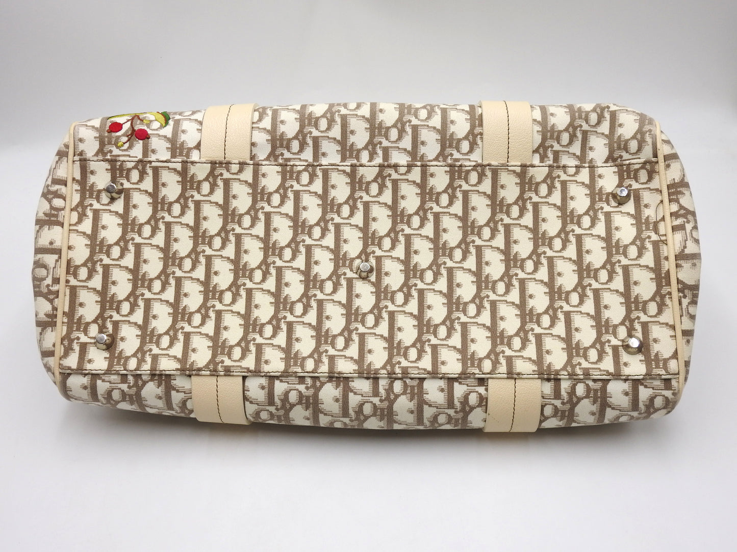 Christian Dior Trotter Embroidered Flower Tote Hand Bag Canvas Beige