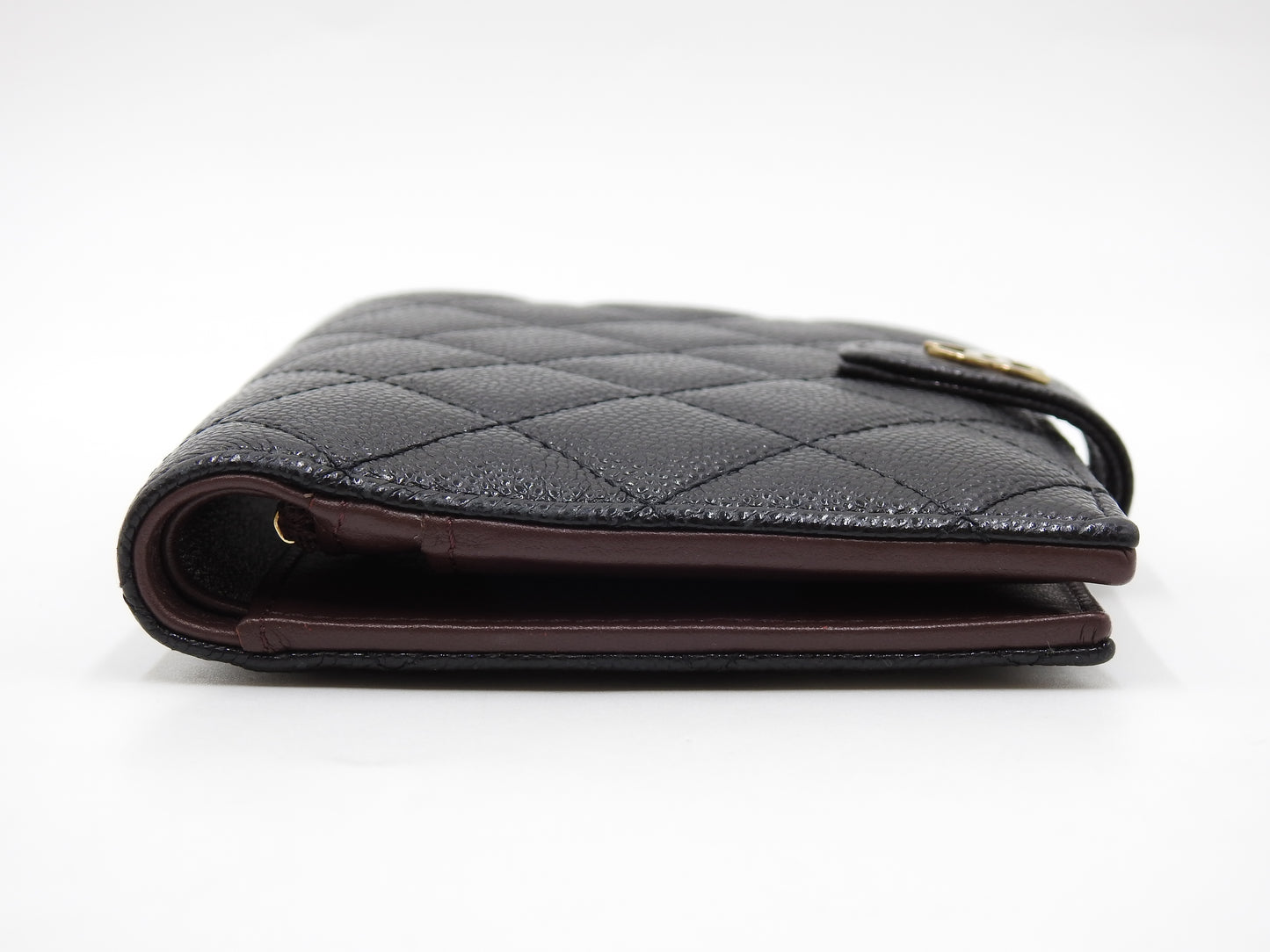 CHANEL CC Matelasse Passport Holder Bifold Wallet Caviarskin Black AP3791