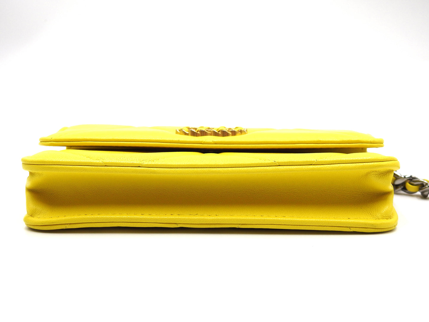 CHANEL 19 CC Matelasse Phone Holder Chain Shoulder Bag Lambskin Yellow