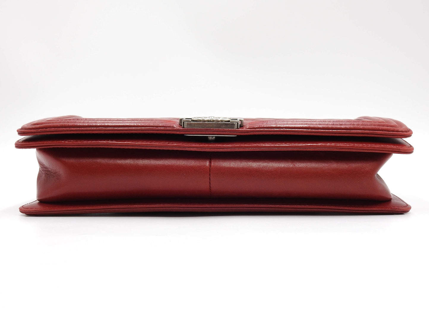 CHANEL CC Matelasse Boy Flap Clutch Second Bag Lambskin Leather Red